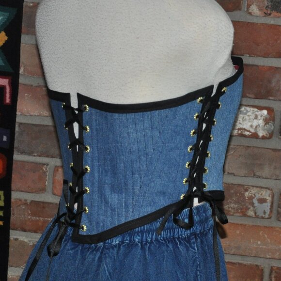 NEW Reversible Lace-up, Bustier Corset, Sunflowers Apples & Denim Upcycled   M - Picture 5 of 9